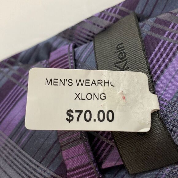 Calvin Klein mens wearhouse purple gray lavender 100%silk X long length 31 inch - Picture 5 of 6
